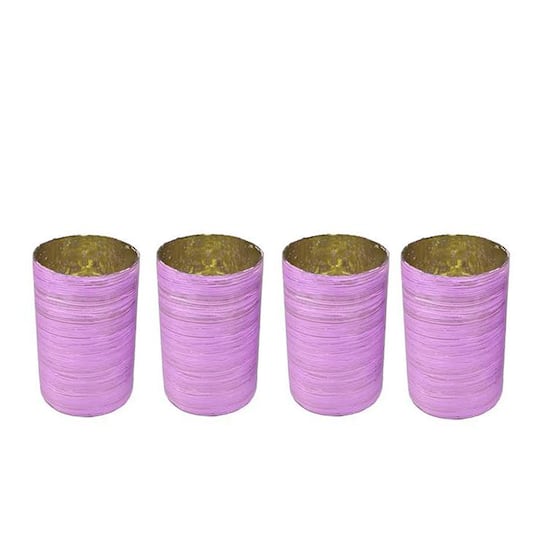 4.5" Ribbed Glass Votive Candle Holder Set, Purple & Silver Mercury